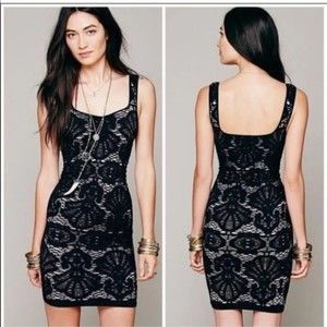 INTIMATELY FREE PEOPLE Dress Bodycon Lace Seamless Sweetheart Black Size M/L